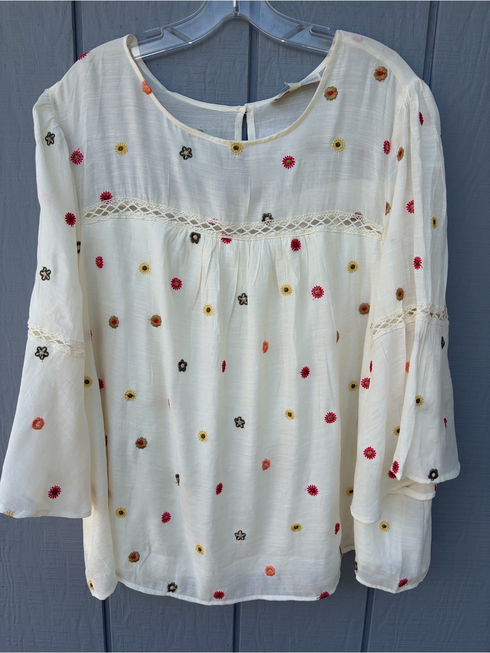 Boho 70s  Fairy NWT Top Floral Vintage-Vibe Embroidered Bell Sleeves Flowy 2X